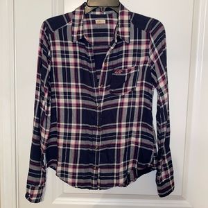 hollister pink and blue plaid button down